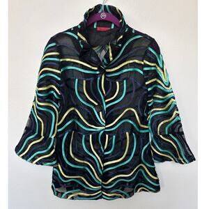 Saint Gil Paris VTG Flare Sleeve Mesh Sheer Statement Top Black Artsy Women Sz M